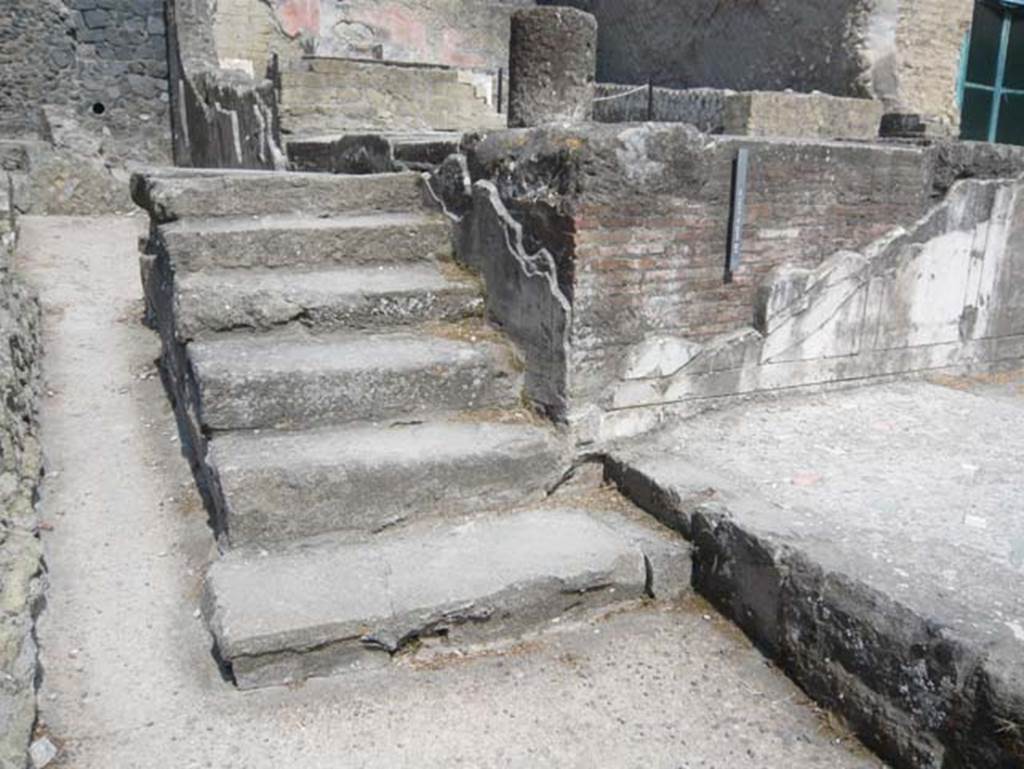 Herculaneum, August 2013. Sacred Area terrace, looking north towards steps to the shrine of the Four Gods. Photo courtesy of Buzz Ferebee.